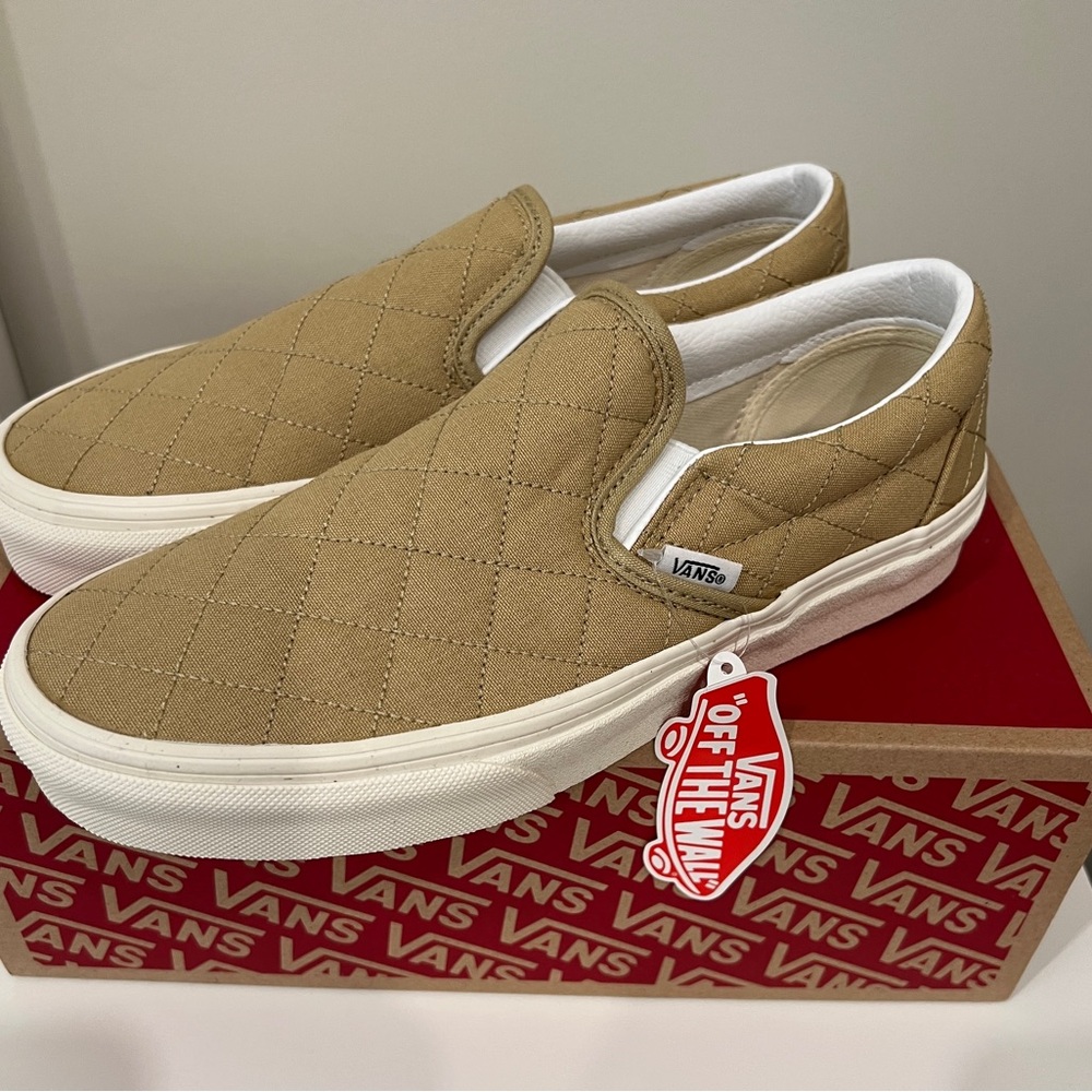 NIB Madewell x Vans Unisex Slip-On Sneakers Tan Quilted Fabric Size W 8.5 M 7